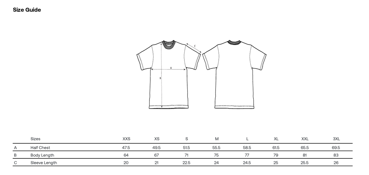 guía de tallas camiseta oversize streetwear unisex 215 GSM The Penguin Crew