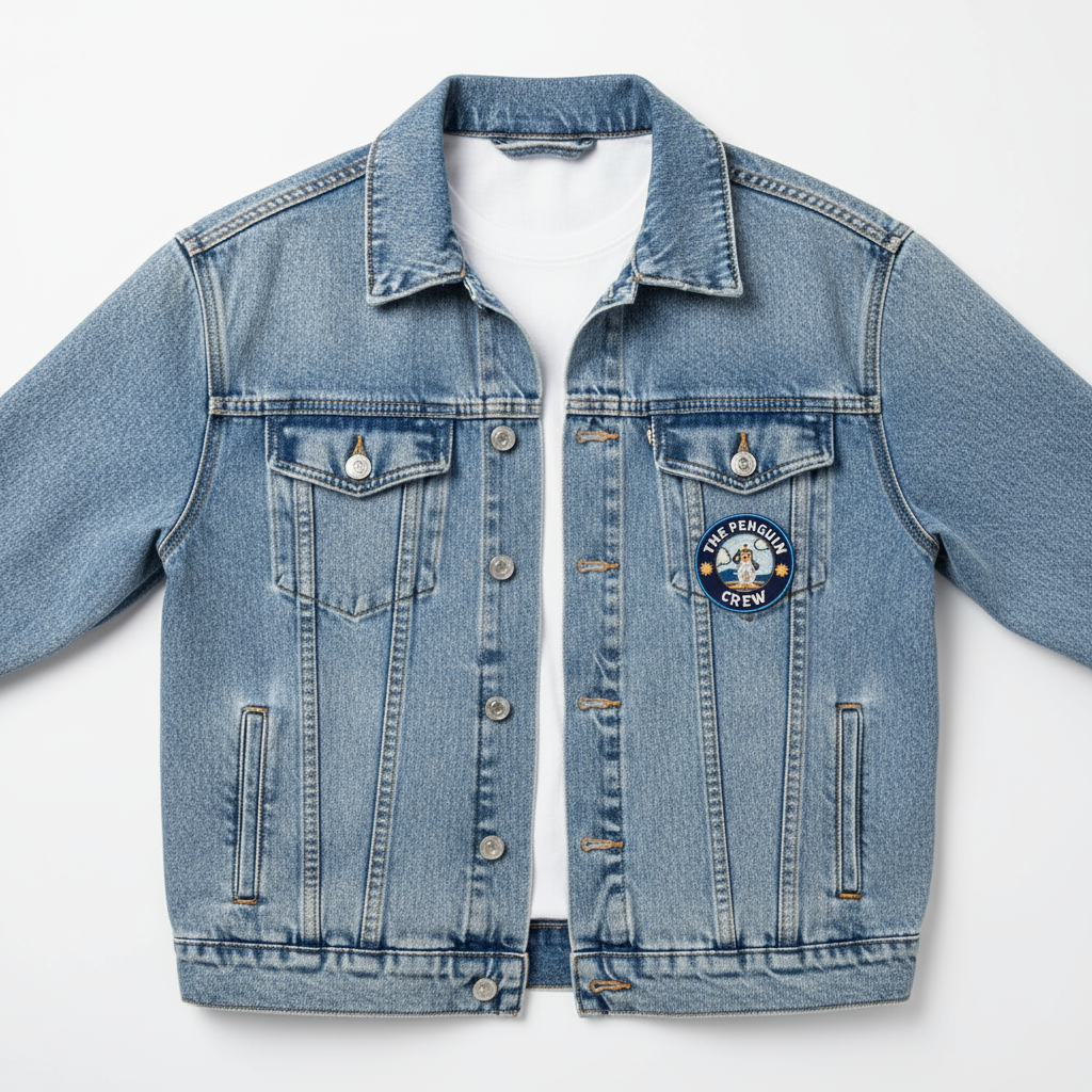 Chaqueta vaquera con parche termoadhesivo de pingüino, ideal para personalizar ropa